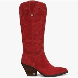 Sam Edelman Women's James Suede Western Boots in Red Scarlett Size 7 (Wide Calf)